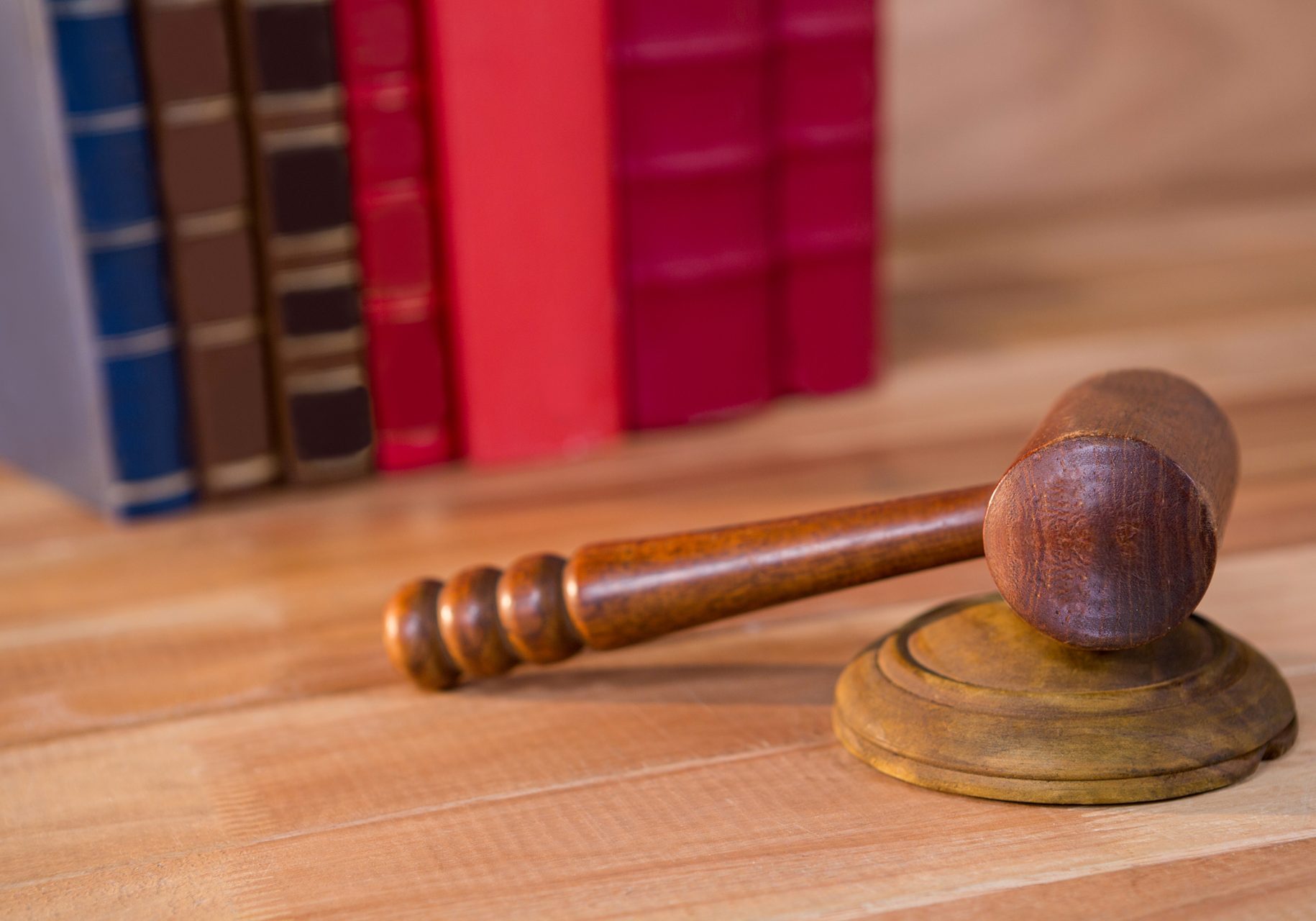 Close-up of judges gavel on a table